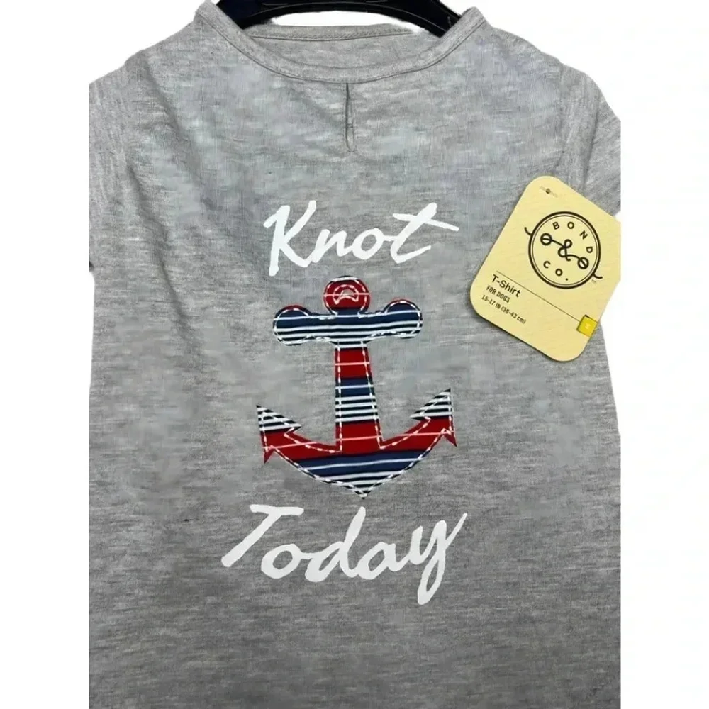 Bond & Co Knot Today Dog T-Shirt Medium Gray Anchor Nautical Tee NWT